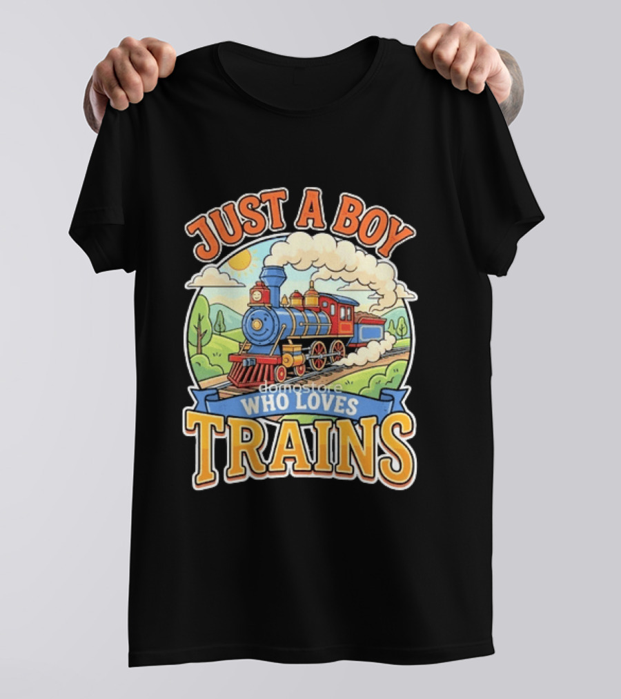 Just A Boy Who Loves Trains Colorful Locomotive Adventure T-Shirt