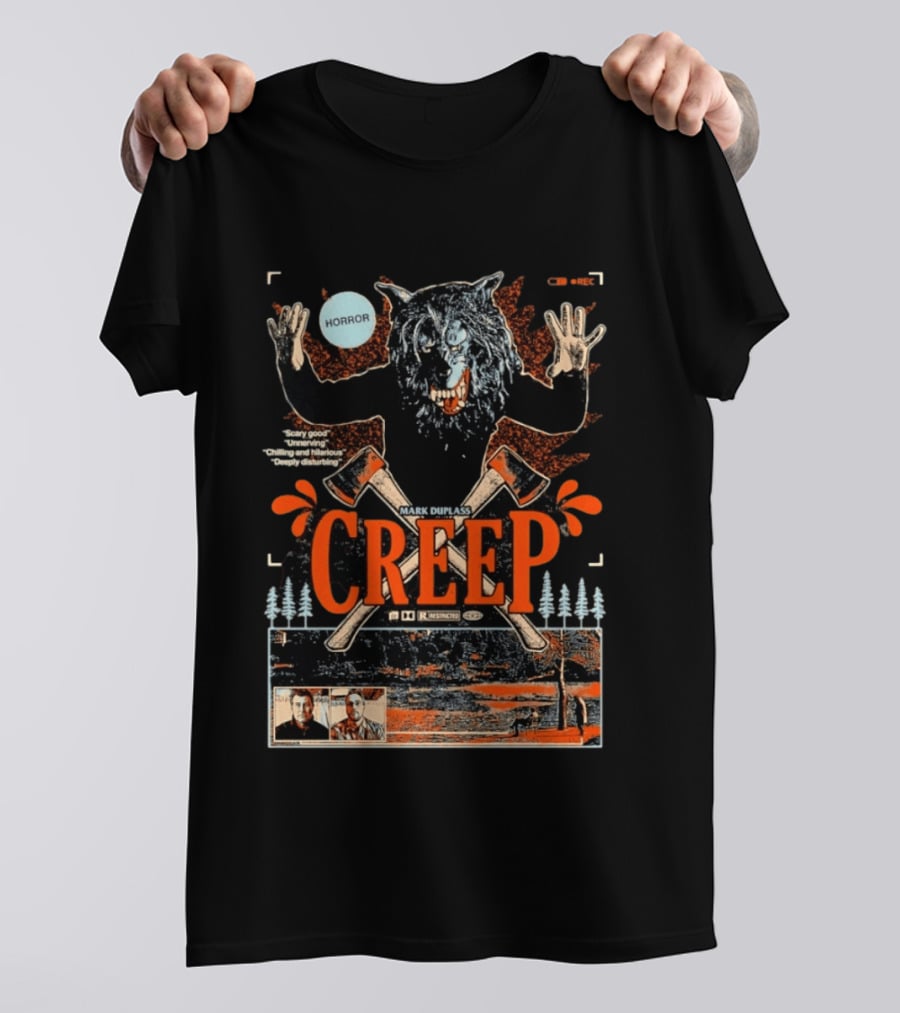 Creep Mark Duplass Horror Movie With Wolf Axe And Trees T-Shirt