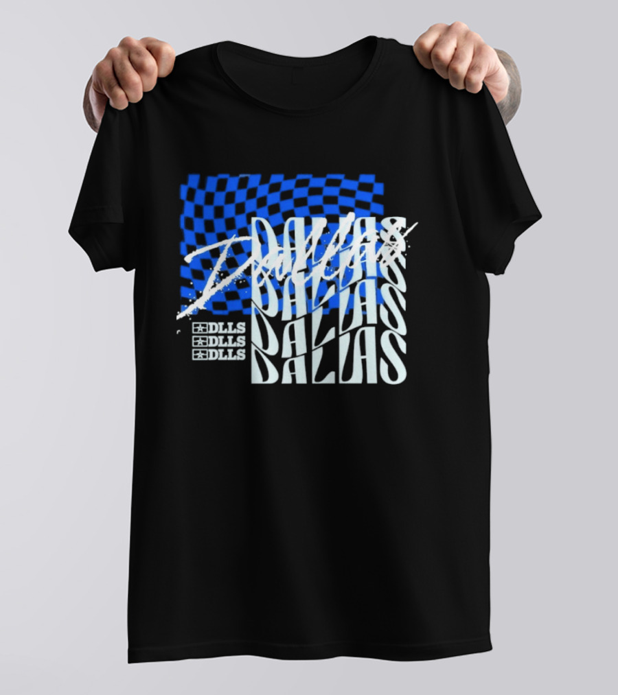 Dallas Checkered Blue Sports Texas Word T-Shirt