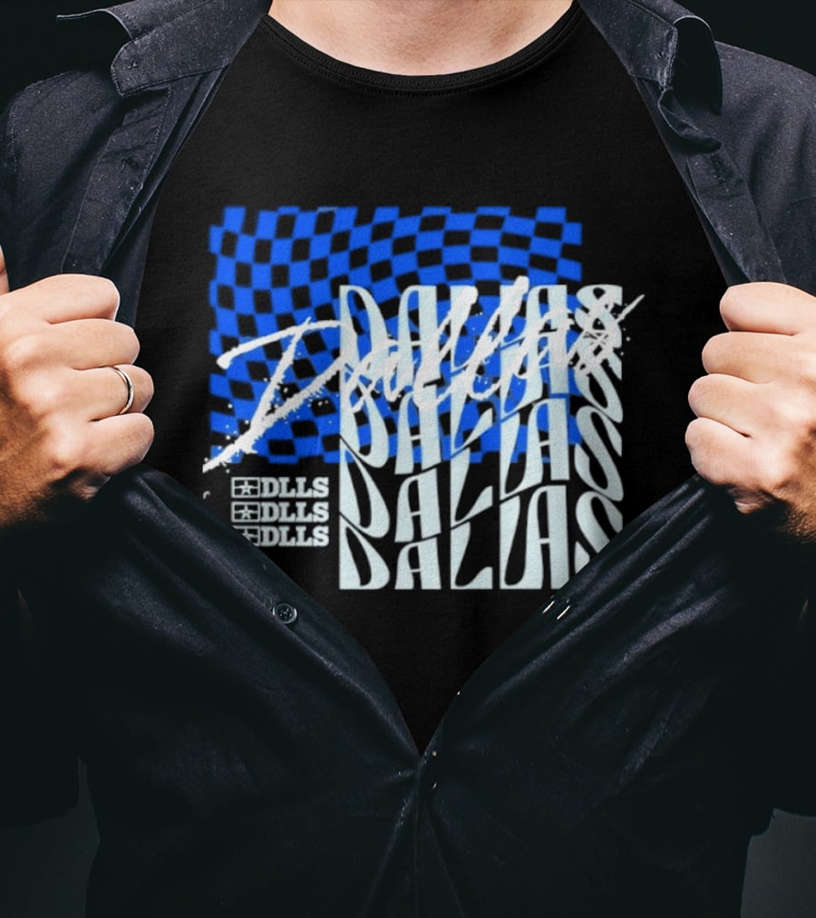 Dallas Checkered Blue Sports Texas Word T-Shirt