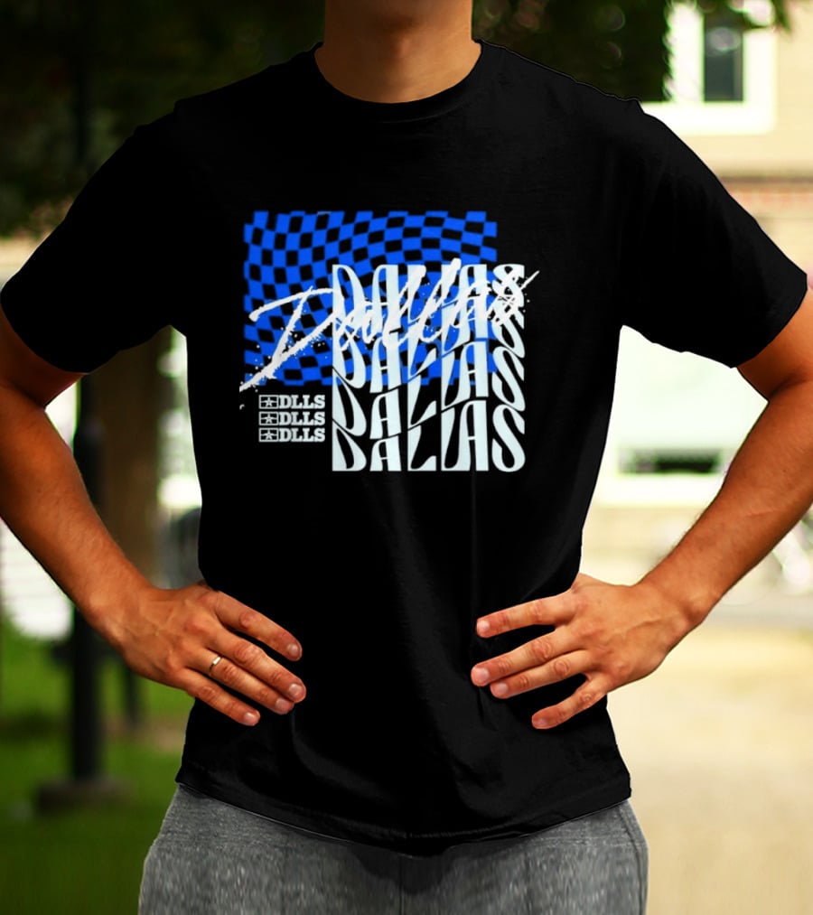 Dallas Checkered Blue Sports Texas Word T-Shirt
