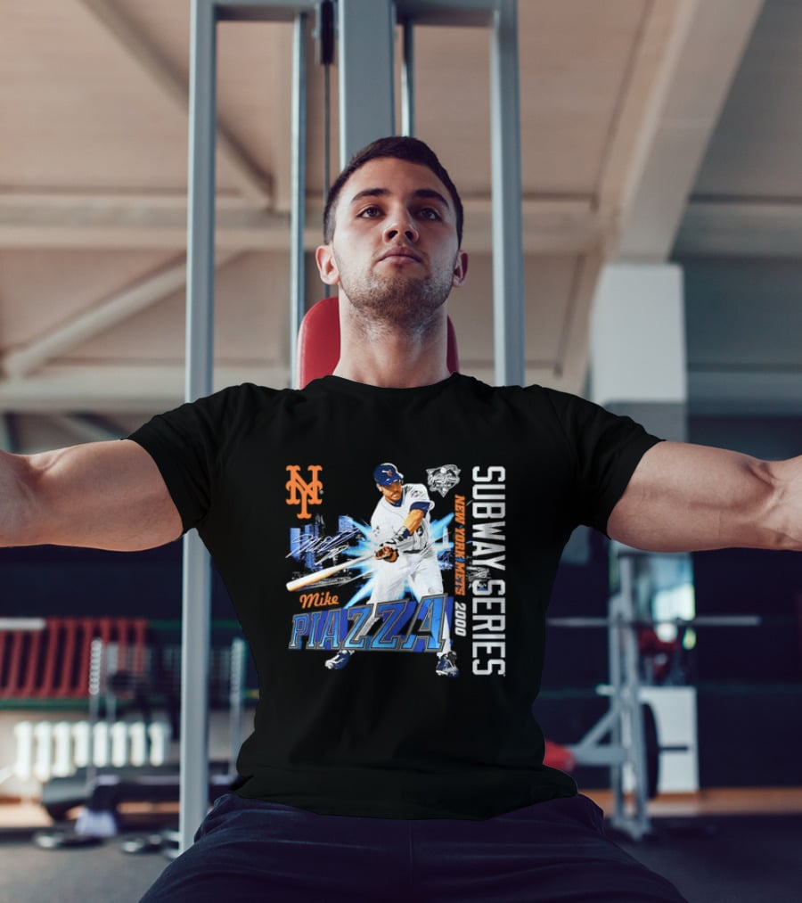New York Mets Mike Piazza 2000 Subway Series Urban Baseball Action T-Shirt