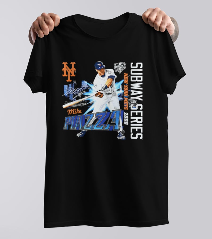 New York Mets Mike Piazza 2000 Subway Series Urban Baseball Action T-Shirt