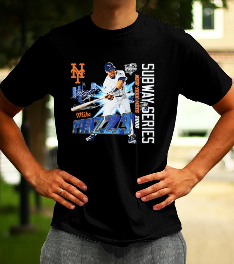 New York Mets Mike Piazza 2000 Subway Series Urban Baseball Action T-Shirt