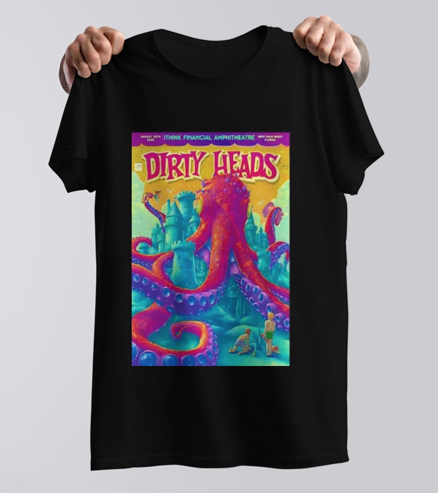 Dirty Heads August 30th 2026 IThink Financial Amphitheatre West Palm Beach Colorful Octopus And Castle T-Shirt