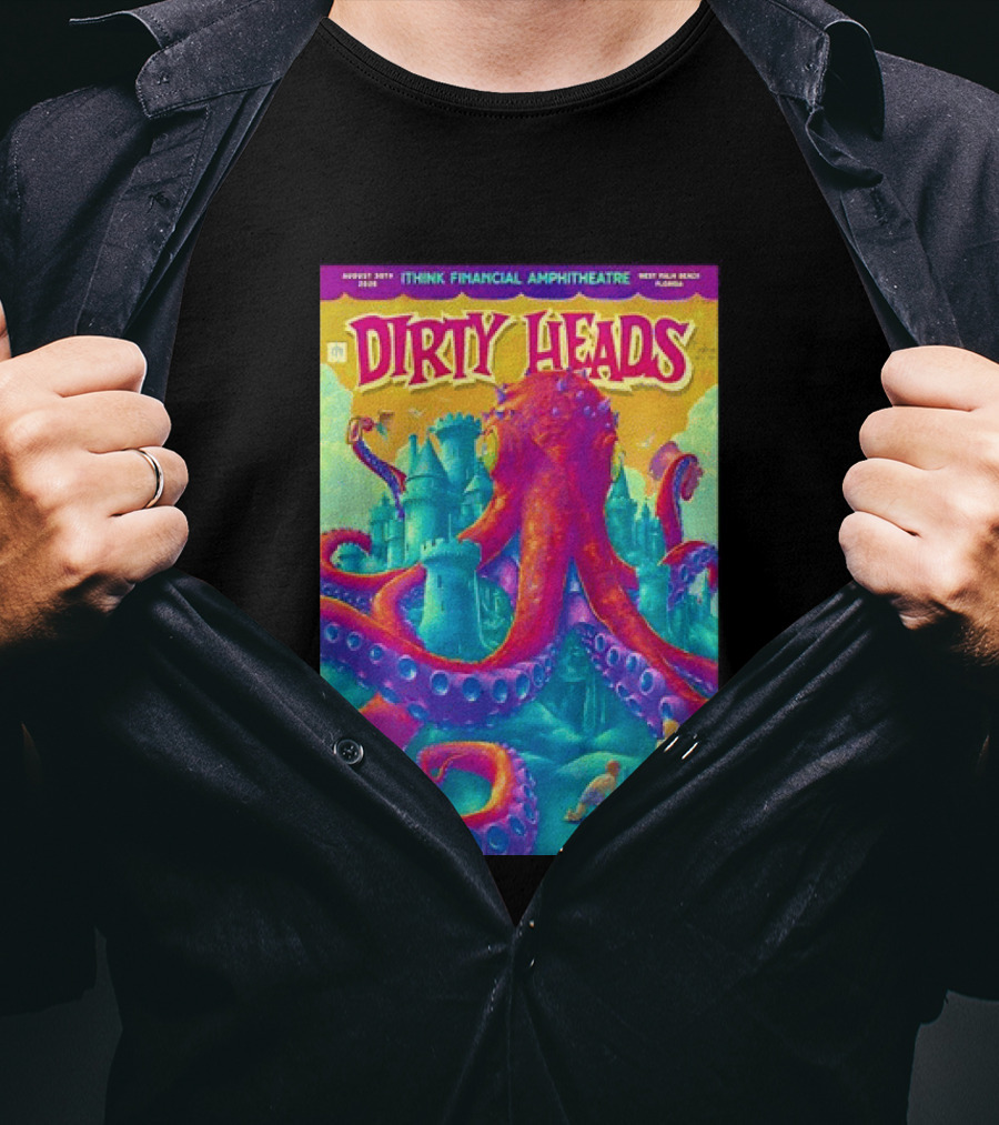Dirty Heads August 30th 2026 IThink Financial Amphitheatre West Palm Beach Colorful Octopus And Castle T-Shirt