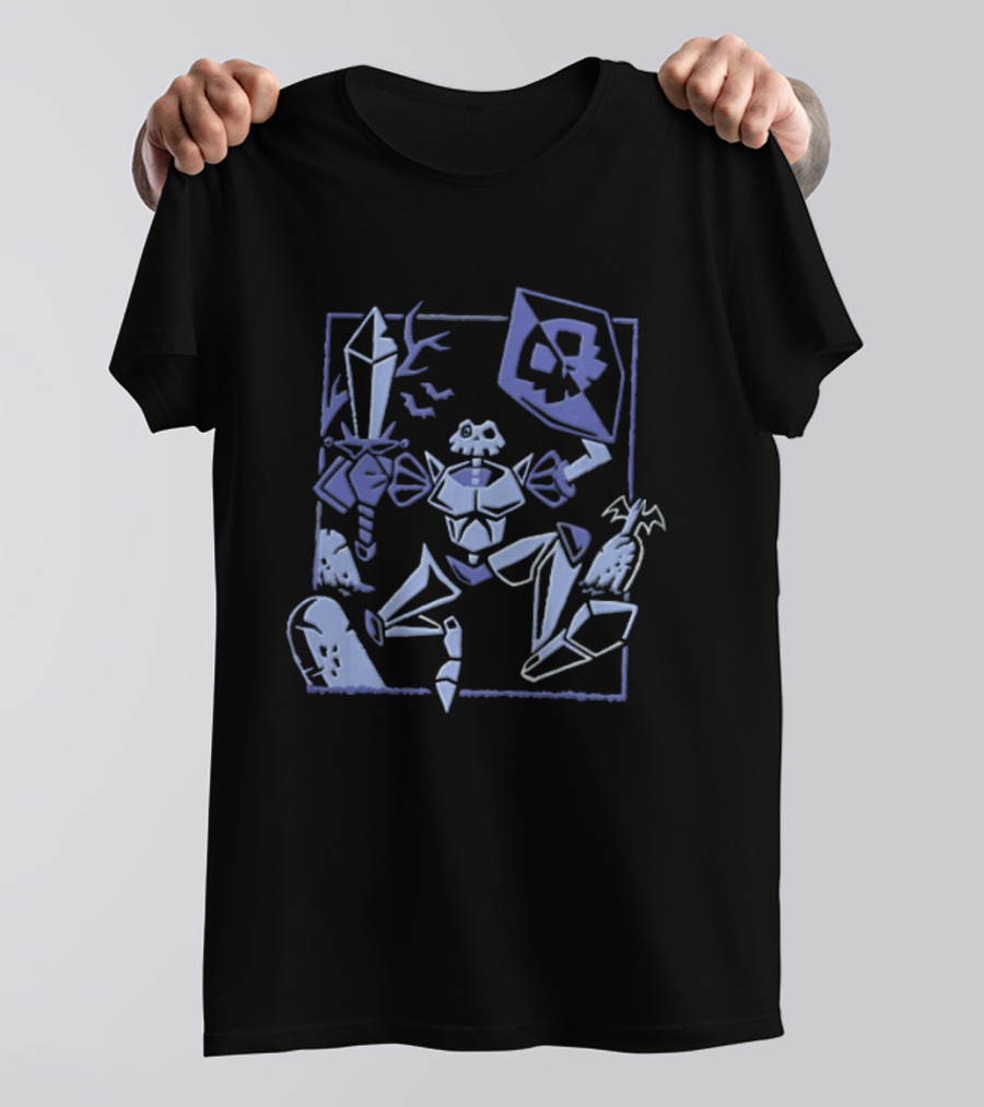 Skeleton Knight With Sword And Shield In Graveyard Gaming Adventure T-Shirt