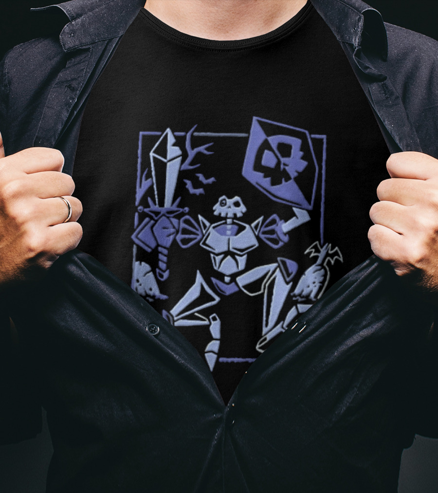 Skeleton Knight With Sword And Shield In Graveyard Gaming Adventure T-Shirt