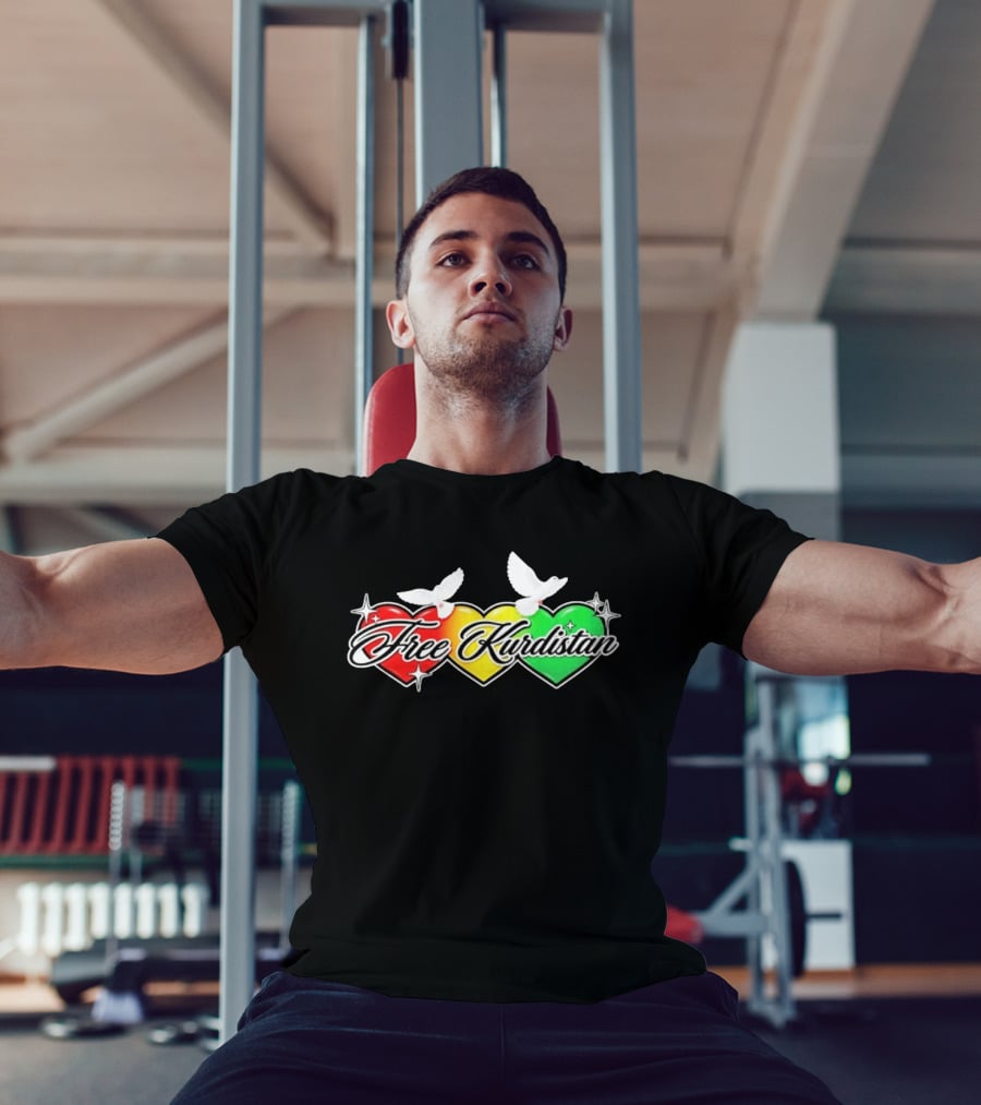 Free Kurdistan Red Yellow Green Hearts Doves T-Shirt