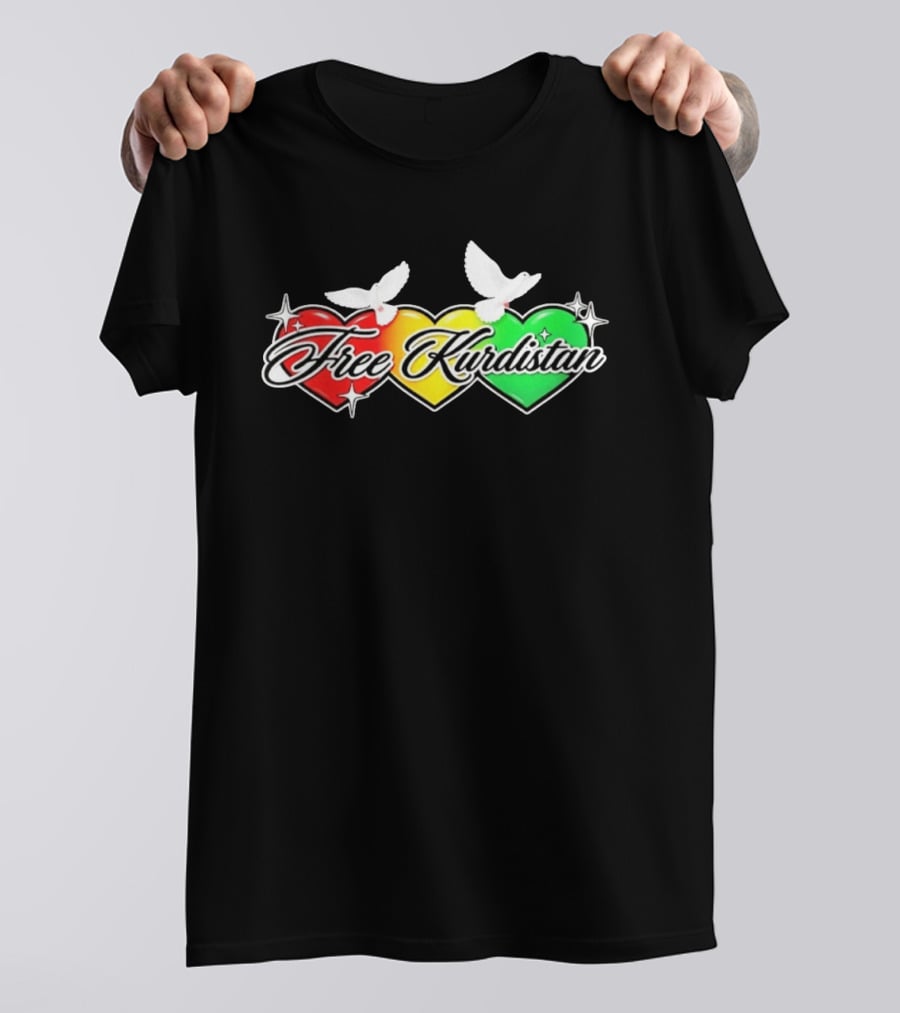 Free Kurdistan Red Yellow Green Hearts Doves T-Shirt