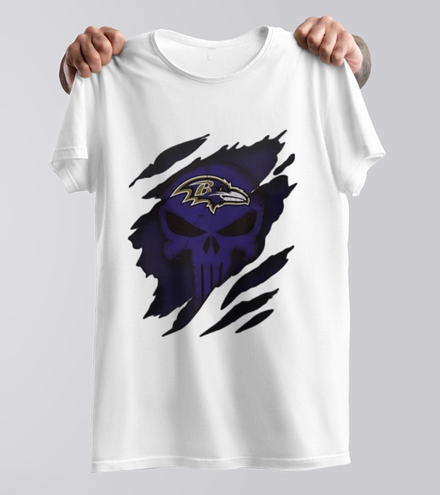 Baltimore Ravens Punisher Skull Crossover Fan Merchandise T-Shirt