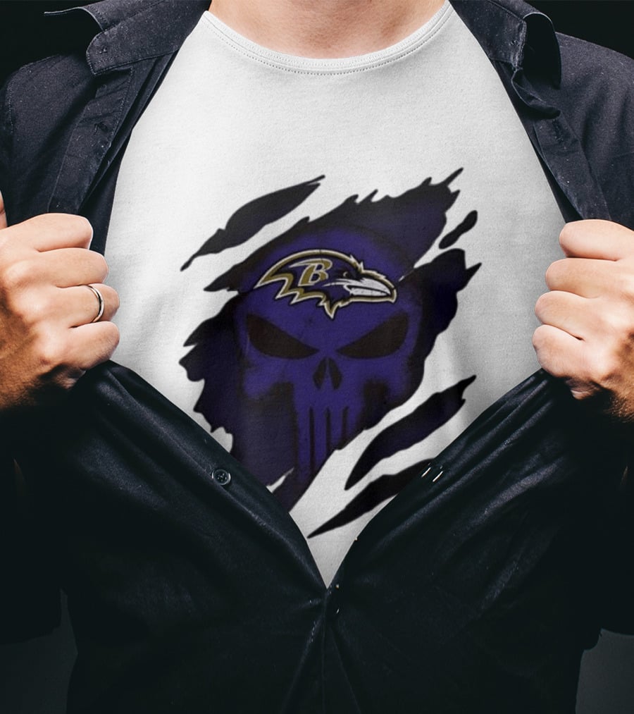 Baltimore Ravens Punisher Skull Crossover Fan Merchandise T-Shirt