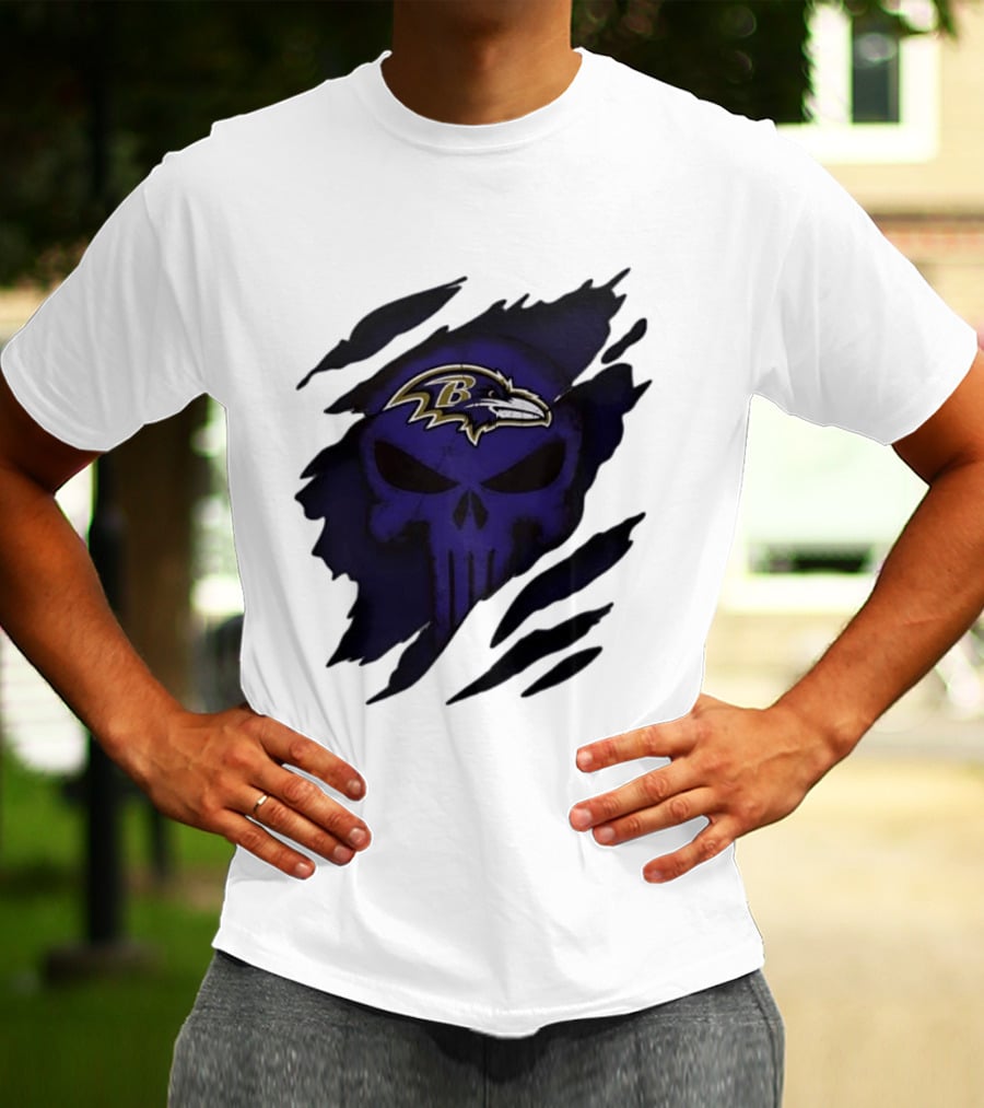 Baltimore Ravens Punisher Skull Crossover Fan Merchandise T-Shirt