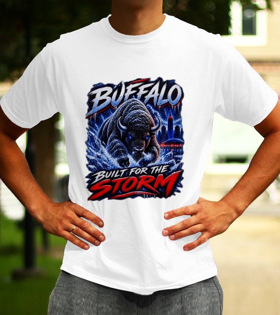 Buffalo Built For The Storm Football Charging Bison City Skyline T-Shirt
