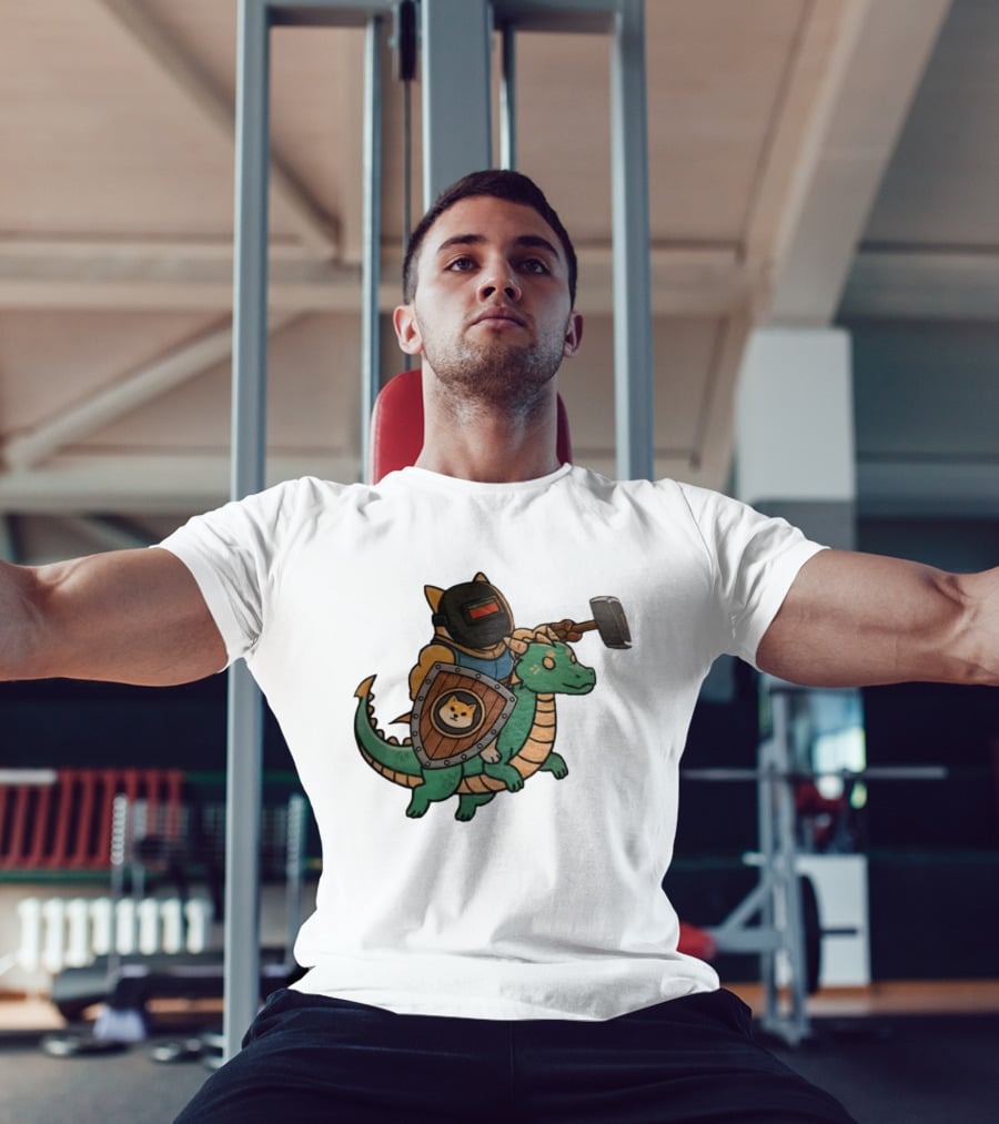 Doge Memes Warrior Dragon Ride Welding Mask Hammer And Shield T-Shirt