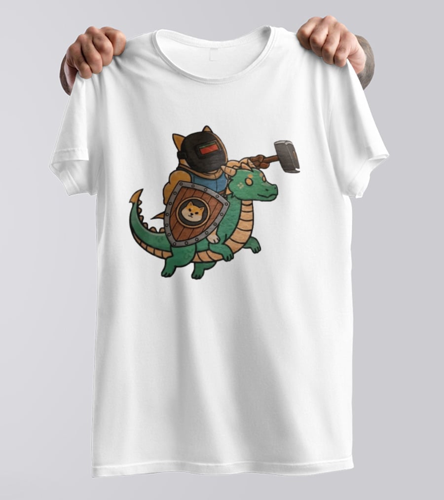 Doge Memes Warrior Dragon Ride Welding Mask Hammer And Shield T-Shirt