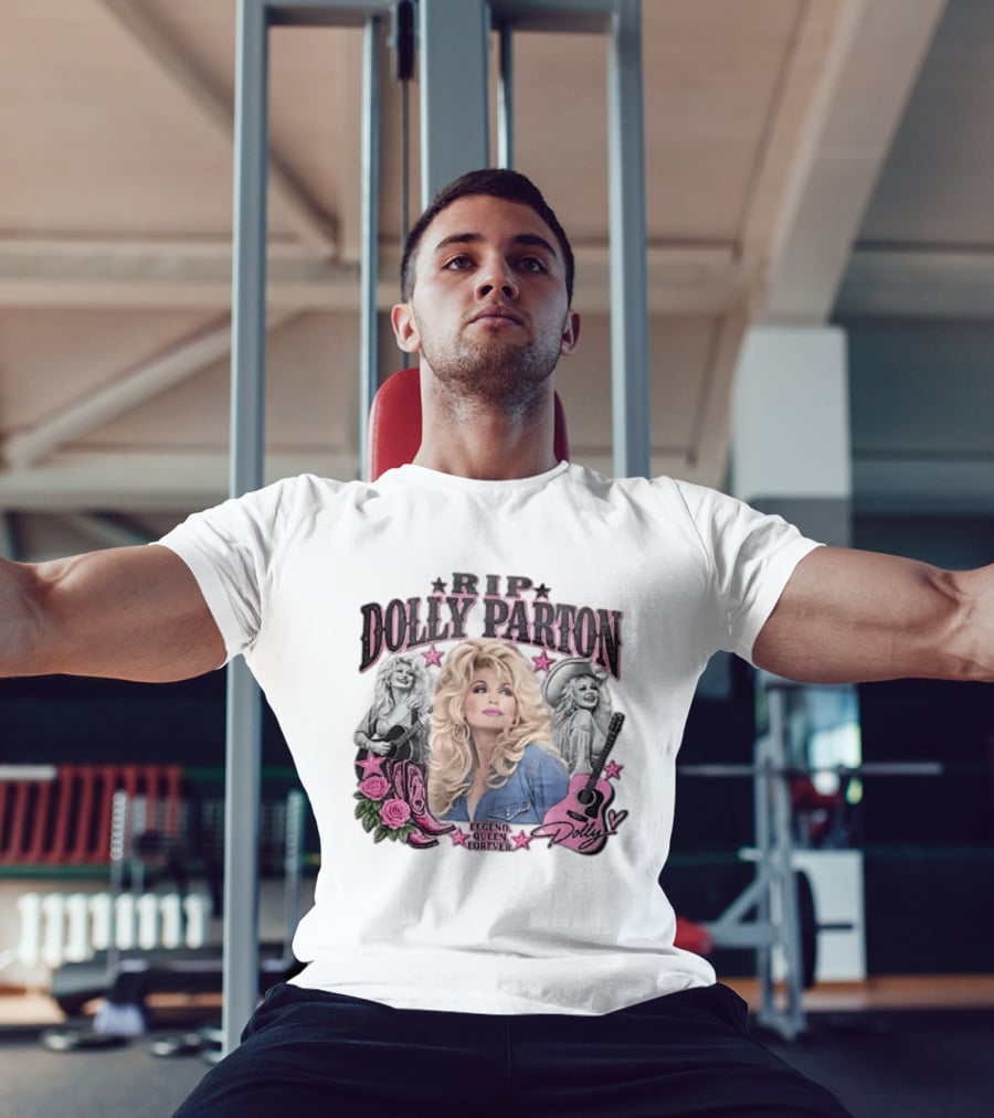 RIP Dolly Parton Legend Queen Forever Pink Cowboy Boots Roses Guitars Stars T-Shirt
