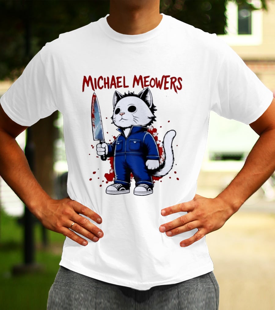 Michael Meowers Halloween Slasher Cat With Knife T-Shirt