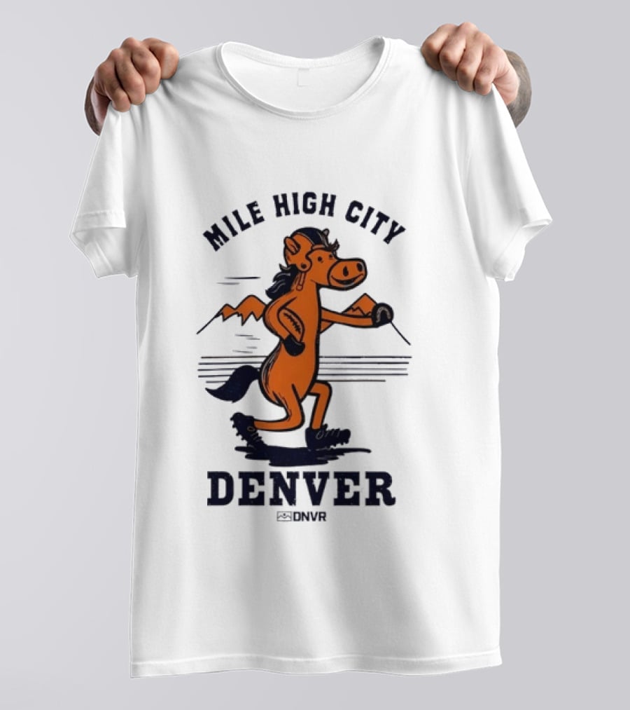 Mile High City Denver Broncos DNVR Retro Horse Running Football T-Shirt