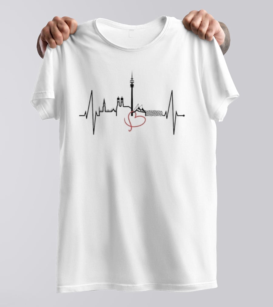 Munich Skyline Heartbeat EKG Germany Cityscape Iconic Landmarks T-Shirt