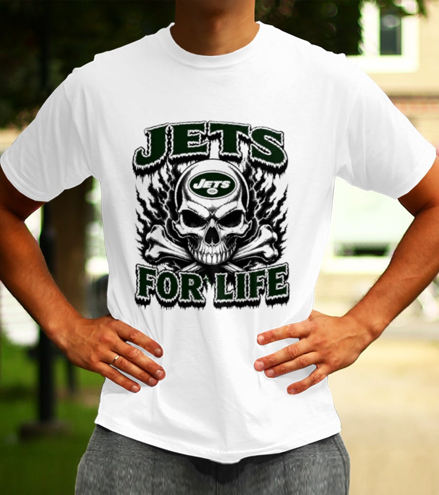 New York Jets Skull And Crossbones For Life Fan Gear T-Shirt