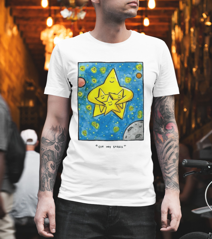 Oh My Stars Family Of Stars Celestial Background With Planets And Hearts T-Shirt