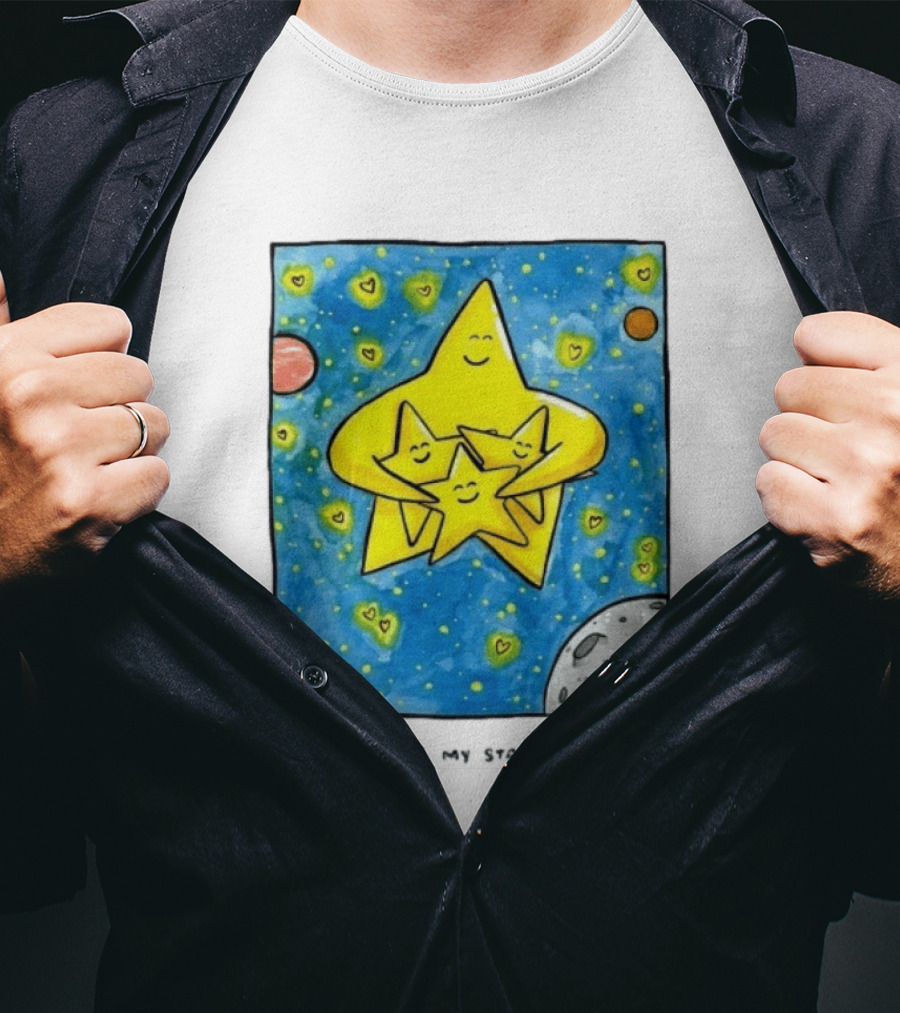 Oh My Stars Family Of Stars Celestial Background With Planets And Hearts T-Shirt