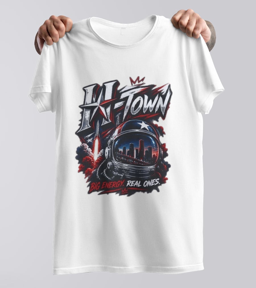 H Town Big Energy Real Ones Houston Astronaut Skyline T-Shirt