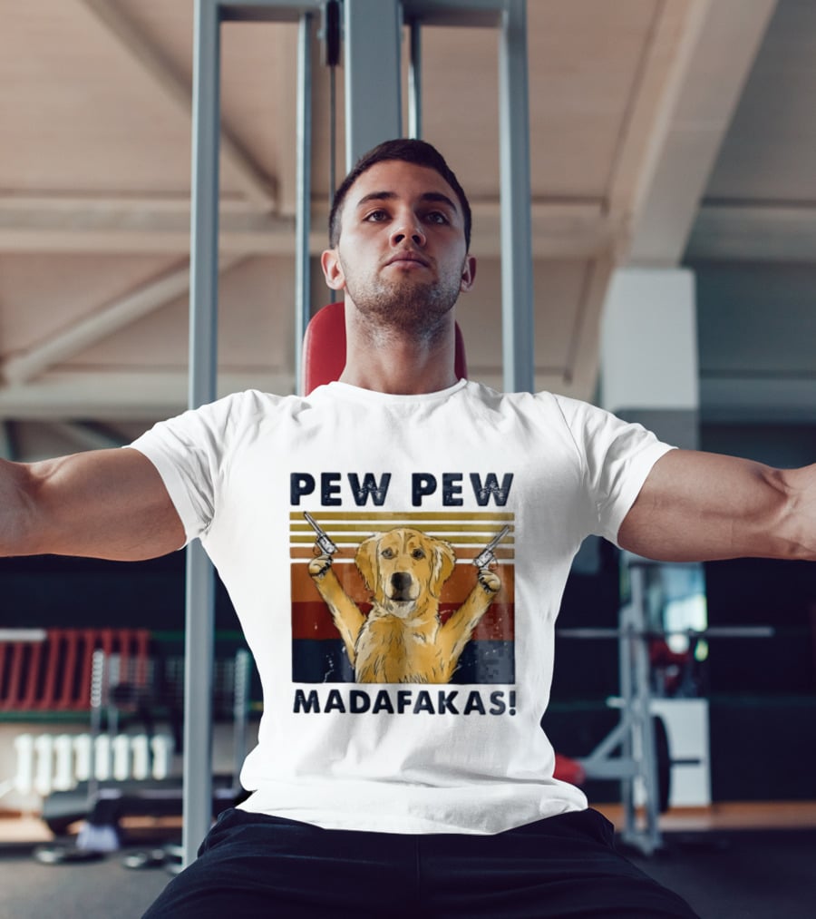 Pew Pew Madafakas Golden Retriever Dog With Revolvers T-Shirt