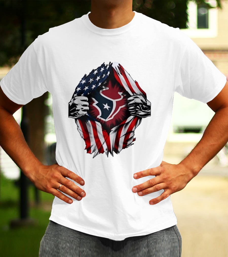 Houston Texans American Flag Ripped Chest NFL Fan T-Shirt