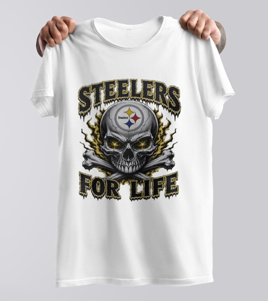 Pittsburgh Steelers Skull For Life Football Fanatic T-Shirt