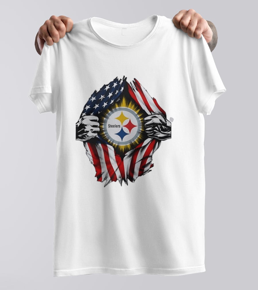 Pittsburgh Steelers American Flag Ripped Chest T-Shirt