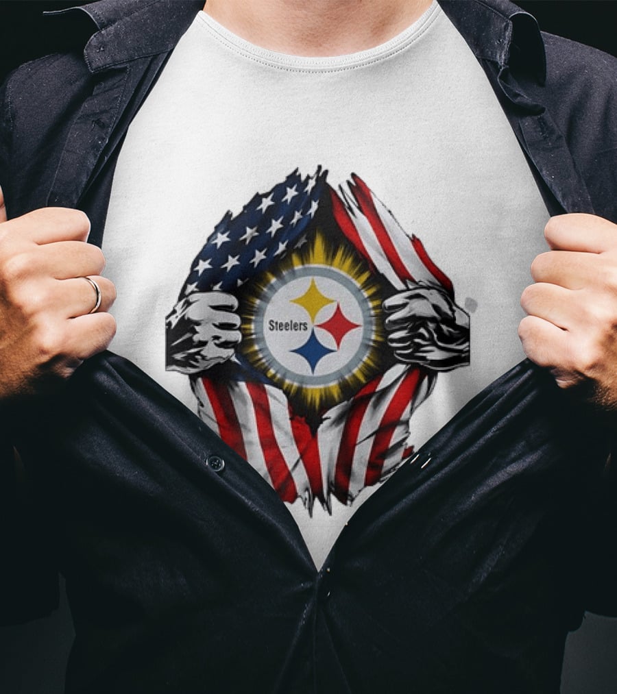Pittsburgh Steelers American Flag Ripped Chest T-Shirt