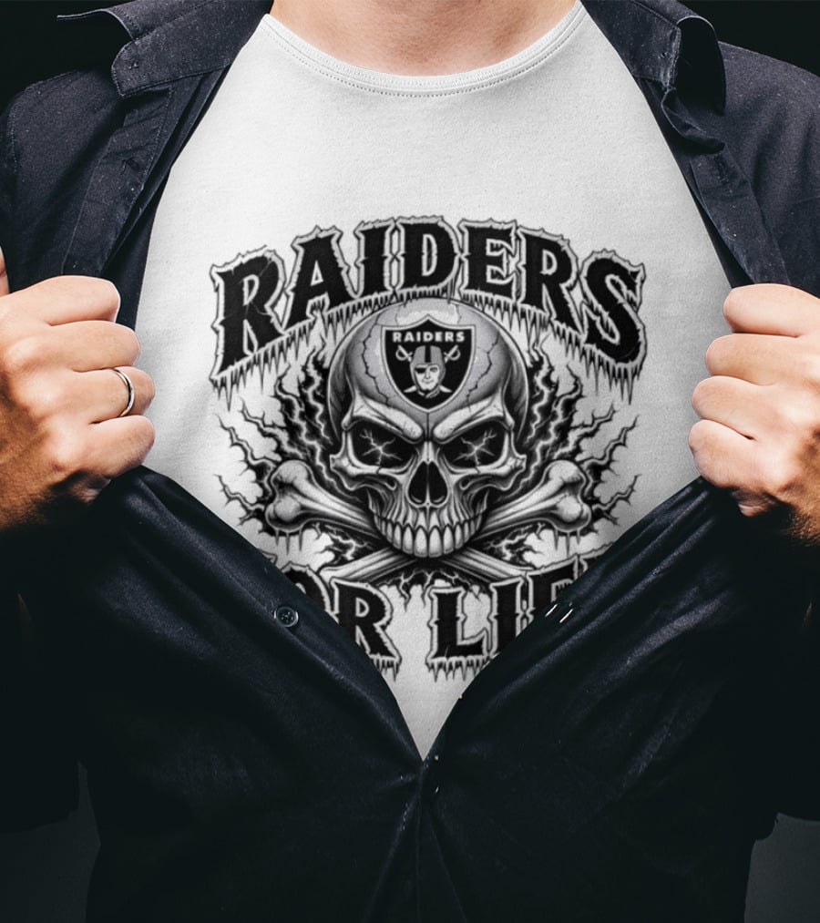 Raiders For Life Skull And Crossbones Melting Drip T-Shirt