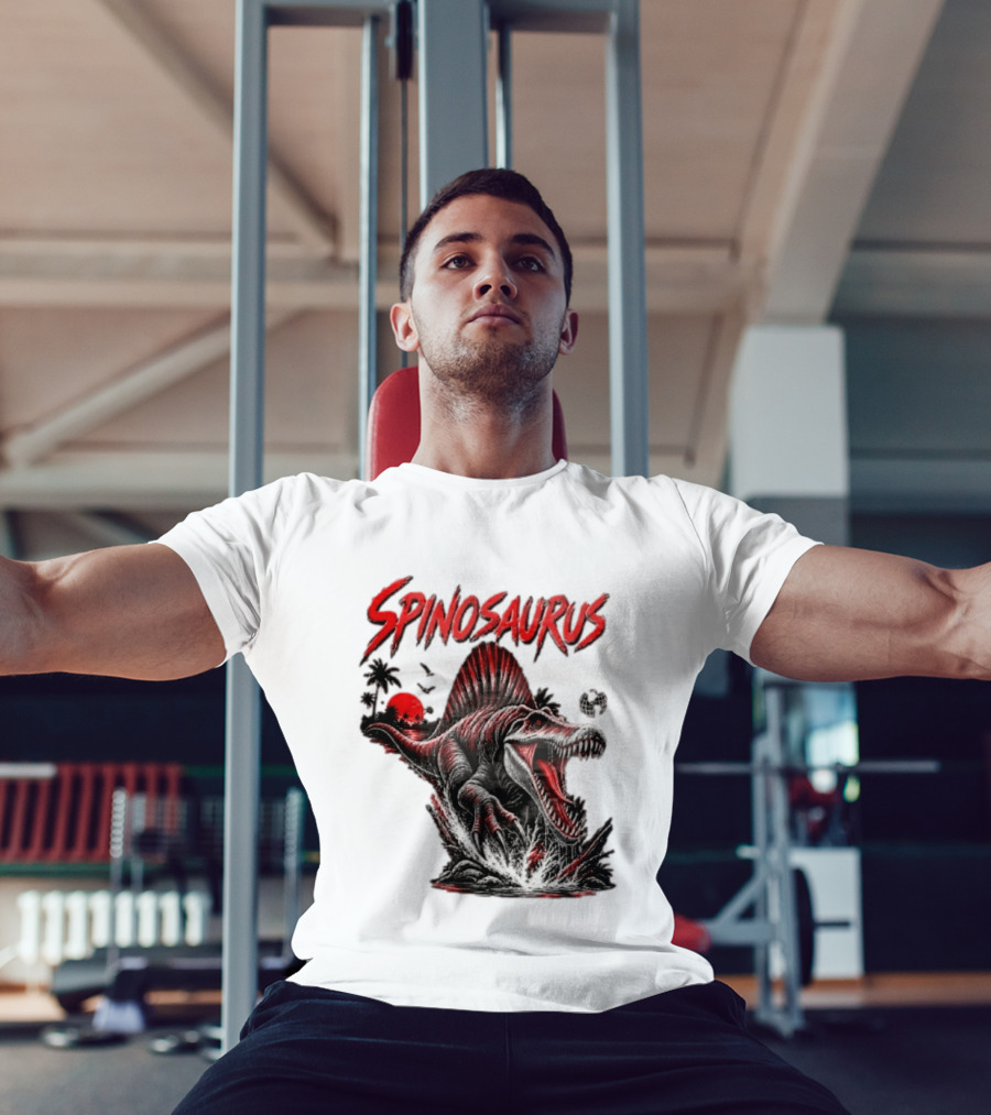 Spinosaurus Late Cretaceous 112 93 Million Years Ago Apex Predator Dinosaur Tropical Scene T-Shirt