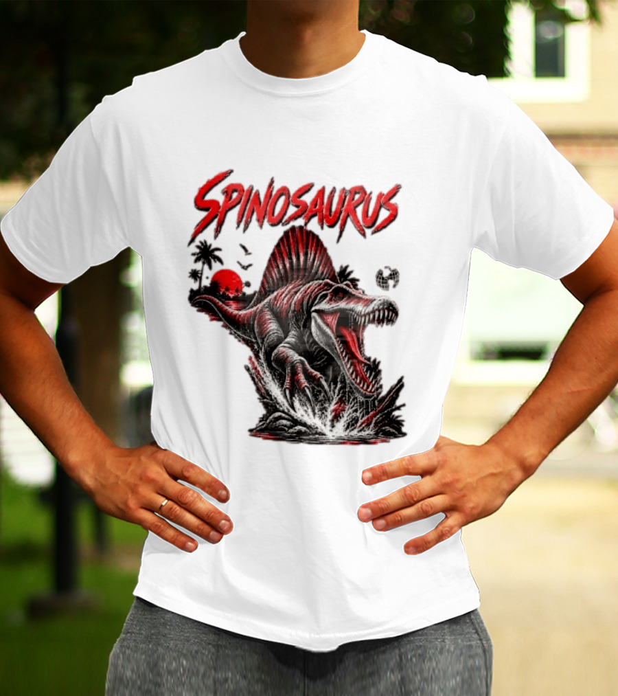 Spinosaurus Late Cretaceous 112 93 Million Years Ago Apex Predator Dinosaur Tropical Scene T-Shirt