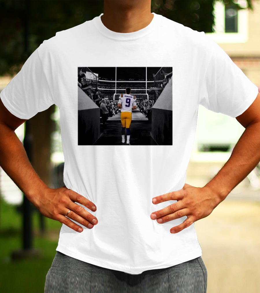 Joe Burrow 9 LSU Tigers Football Quarterback Stadium Entrance T-Shirt