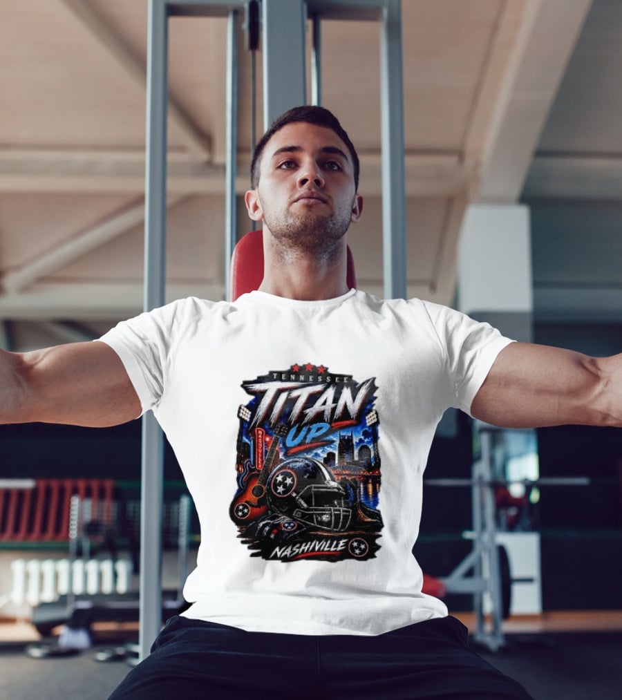 Tennessee Titan Up Football Helmet Guitar Nashville Skyline Titans T-Shirt