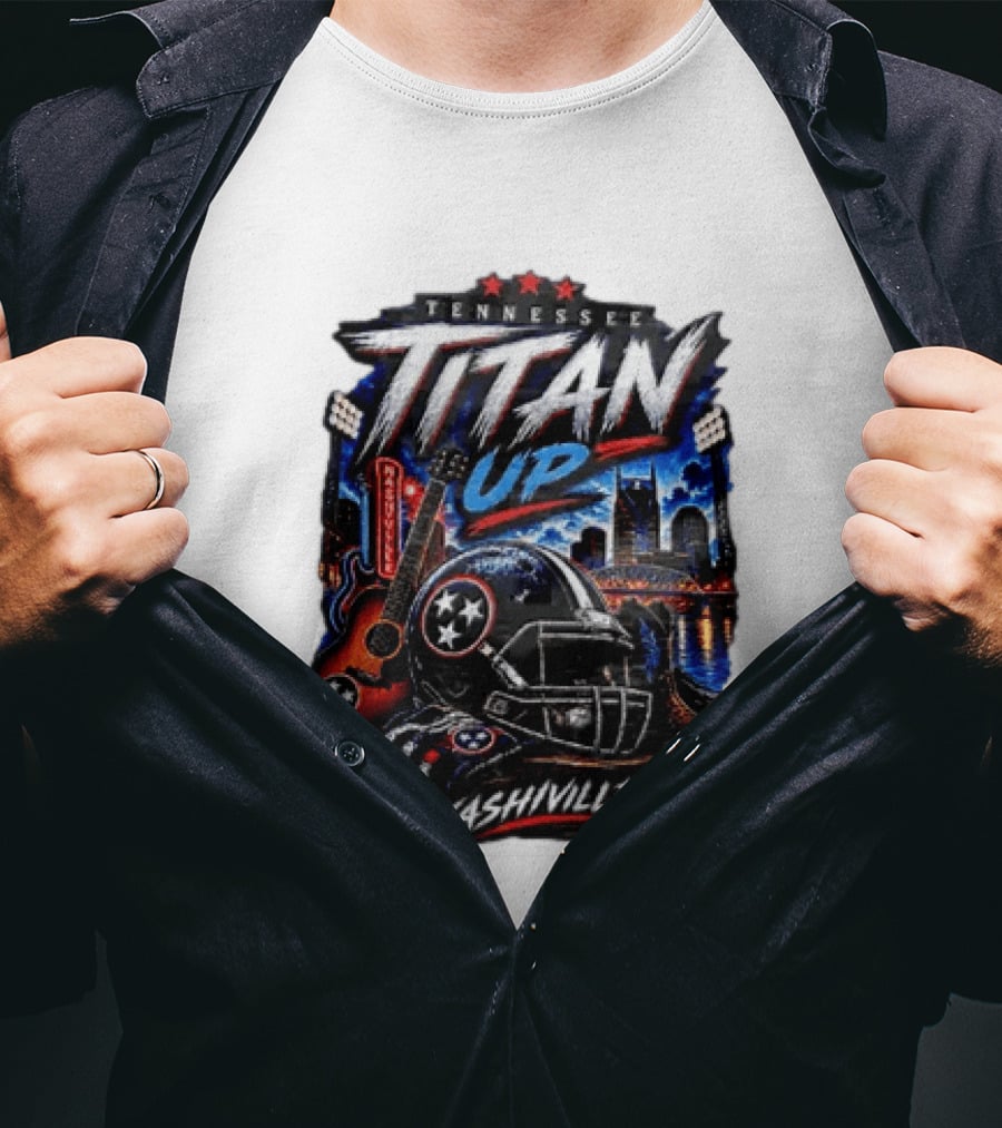 Tennessee Titan Up Football Helmet Guitar Nashville Skyline Titans T-Shirt