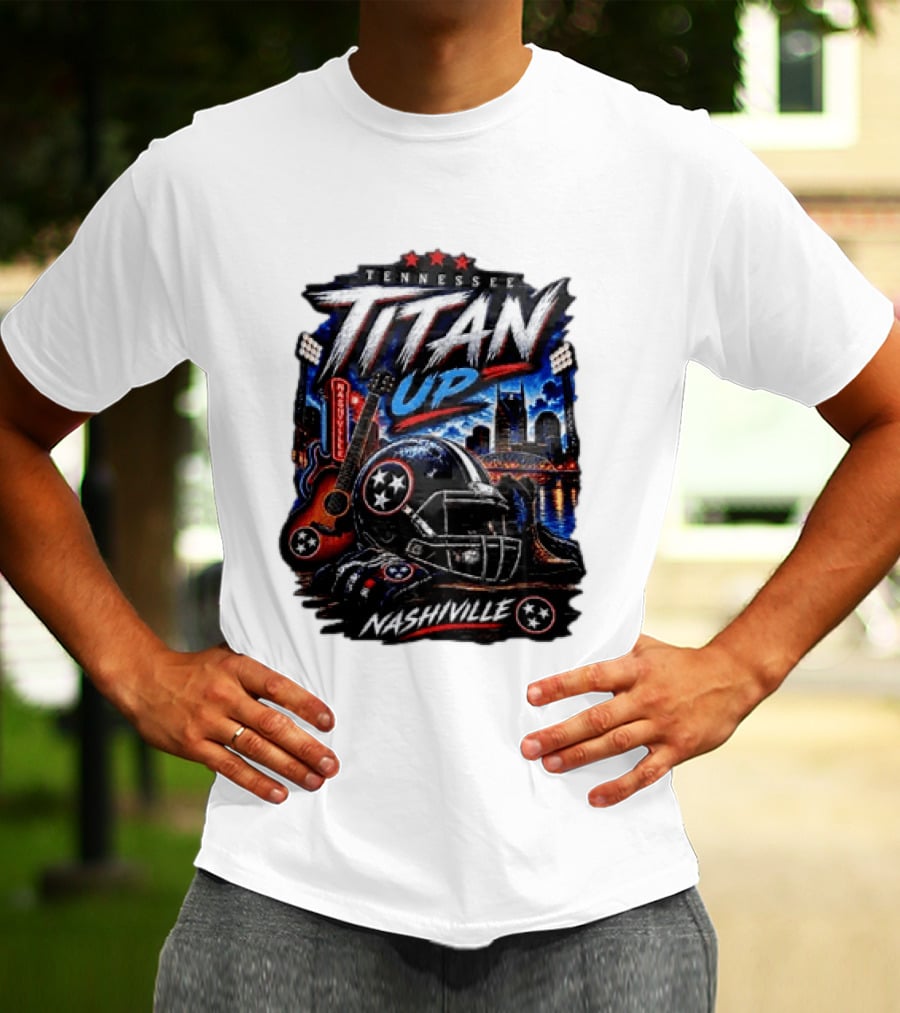 Tennessee Titan Up Football Helmet Guitar Nashville Skyline Titans T-Shirt