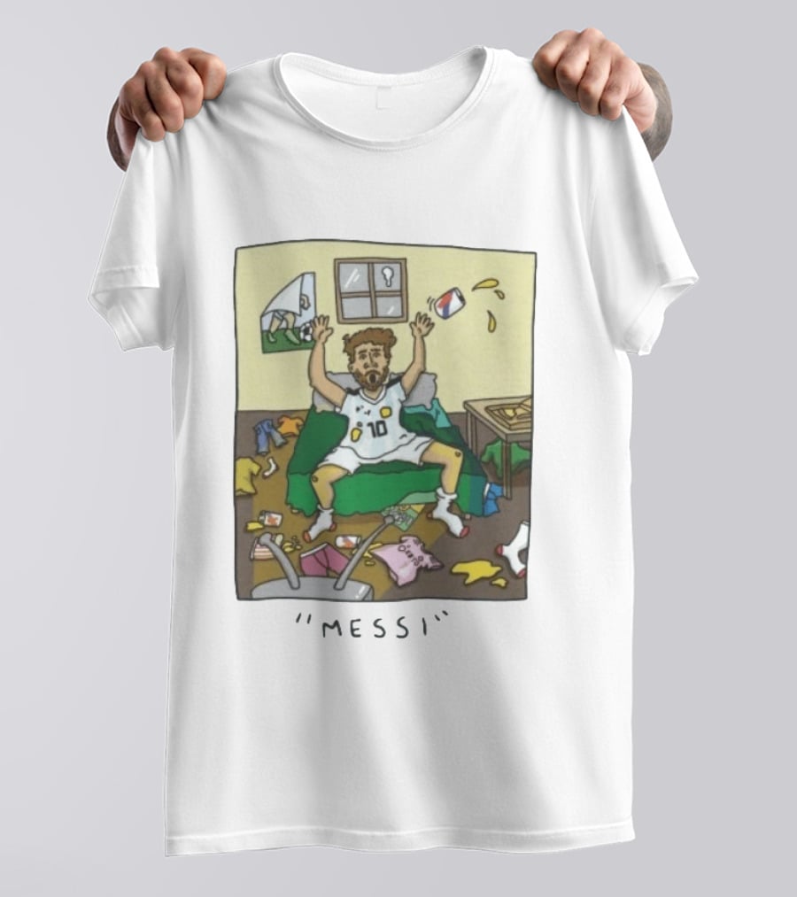 Lionel Messi Argentina Football Cartoon Messy Room T-Shirt