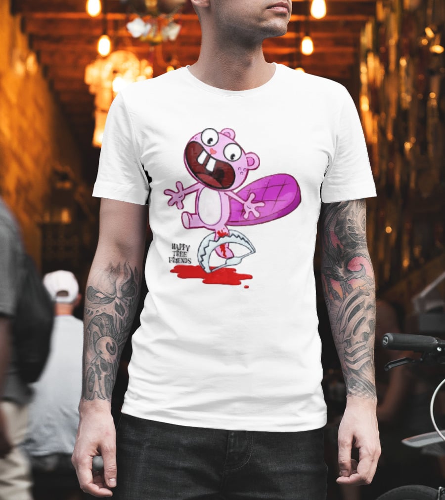 Toothy Happy Tree Friends Cartoon Beaver Stuck In Bear Trap T-Shirt