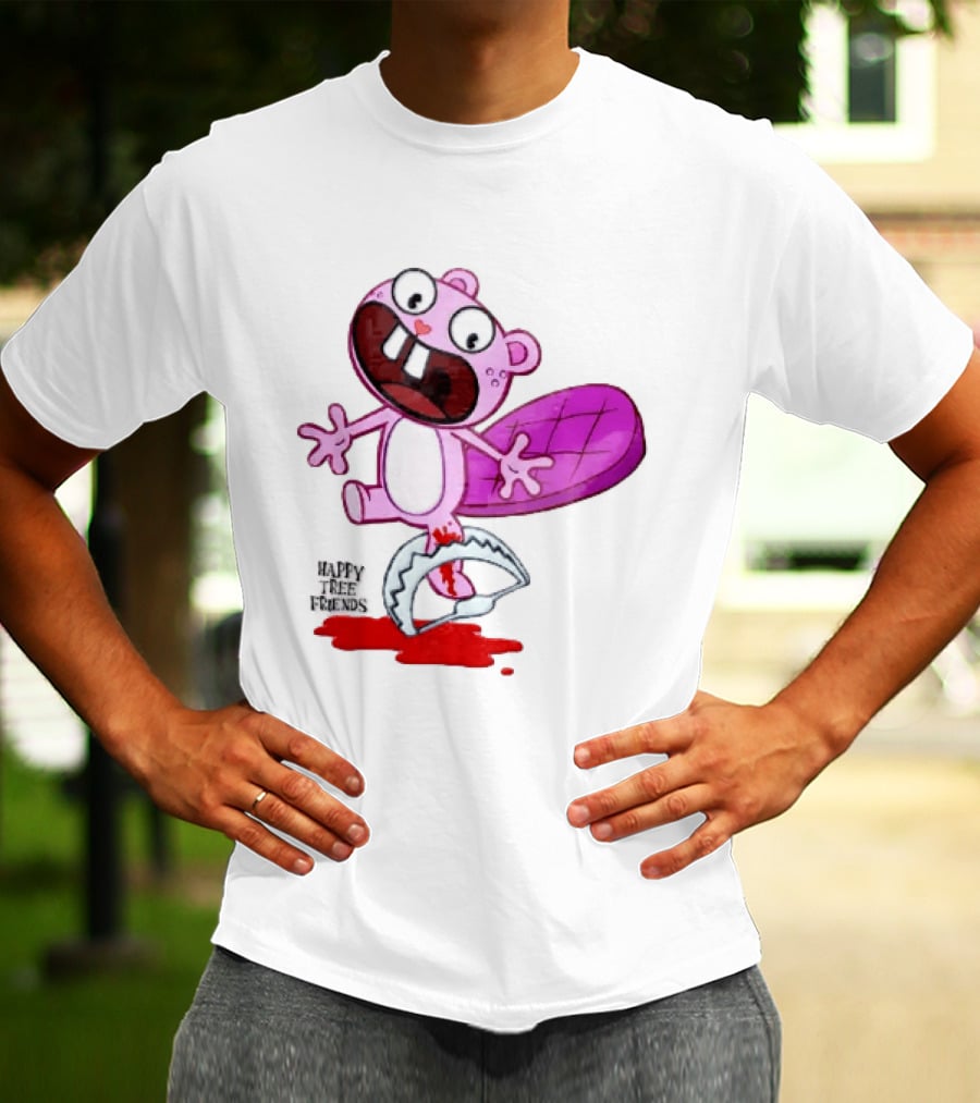 Toothy Happy Tree Friends Cartoon Beaver Stuck In Bear Trap T-Shirt