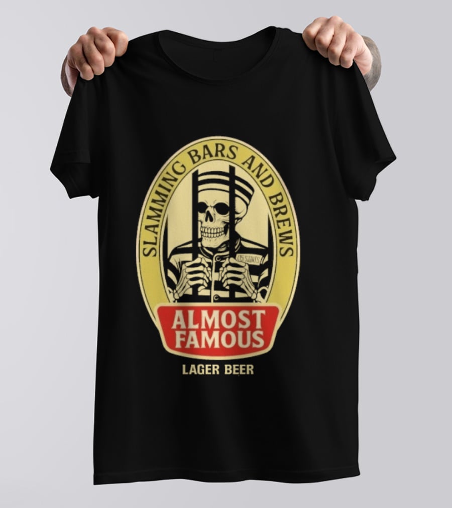Almost Famous Slamming Bars And Brews Lager Beer Skeleton T-Shirt