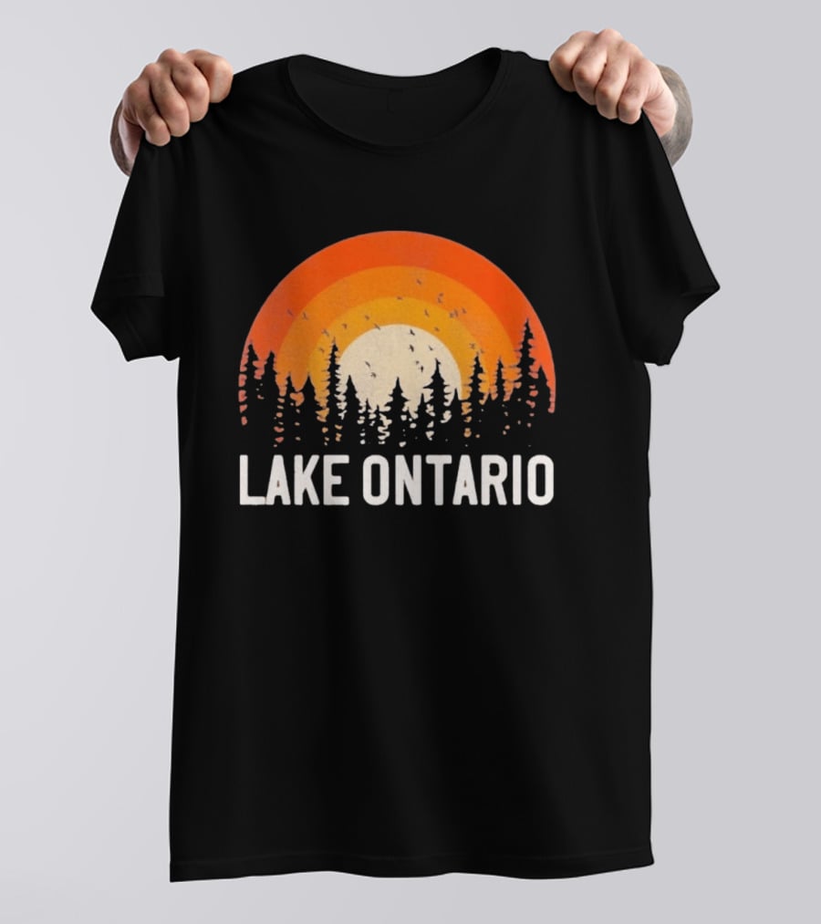 Lake Ontario Sunset Forest Birds Nature Scene With Orange Yellow Gradient T-Shirt