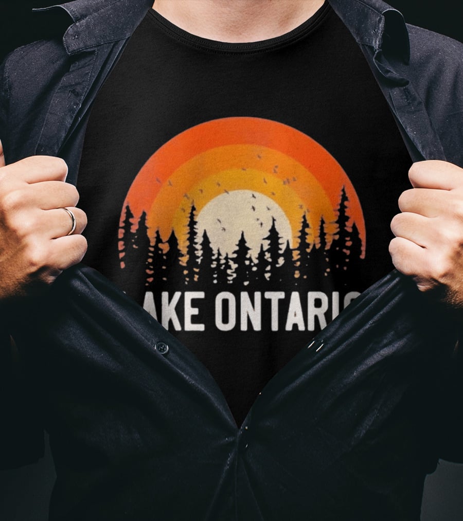 Lake Ontario Sunset Forest Birds Nature Scene With Orange Yellow Gradient T-Shirt