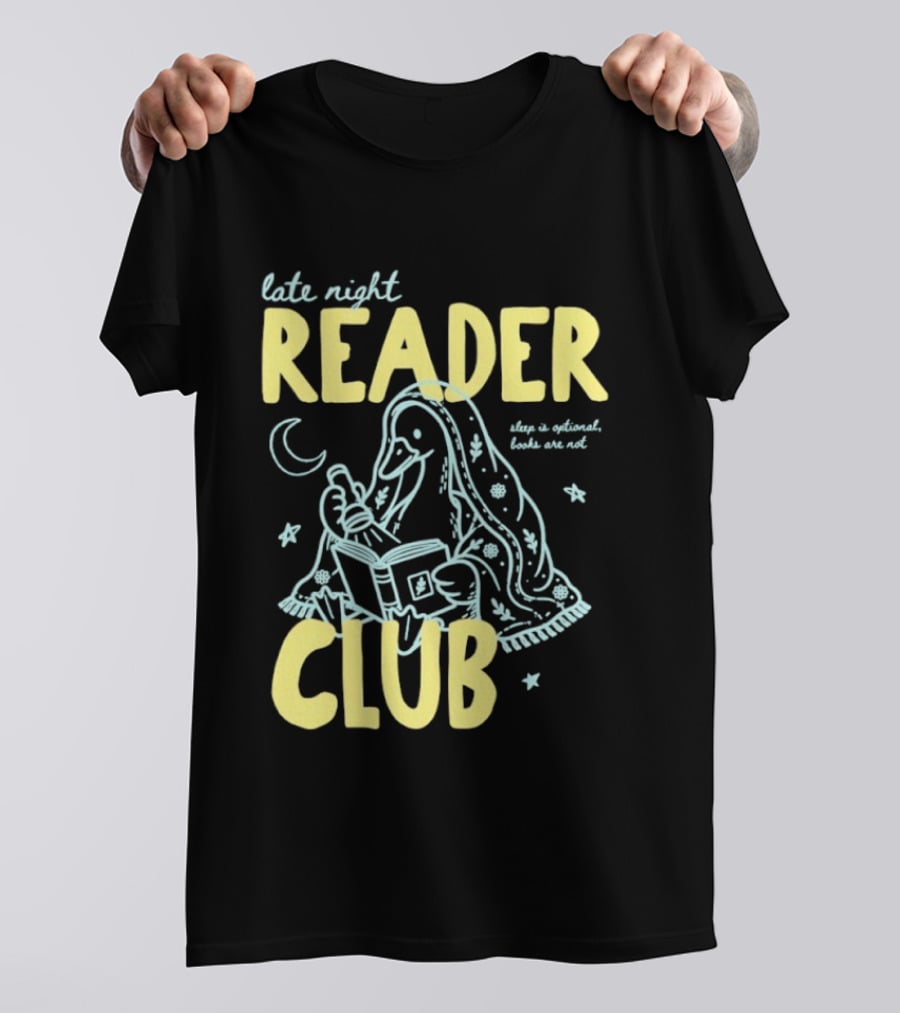 Late Night Reader Club Penguin Reading Moon Stars Sleep Is Optional Books Are Not T-Shirt