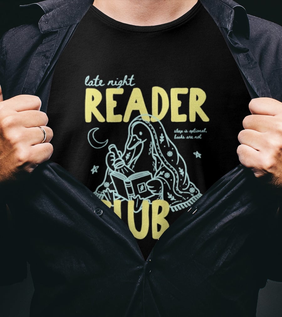Late Night Reader Club Penguin Reading Moon Stars Sleep Is Optional Books Are Not T-Shirt