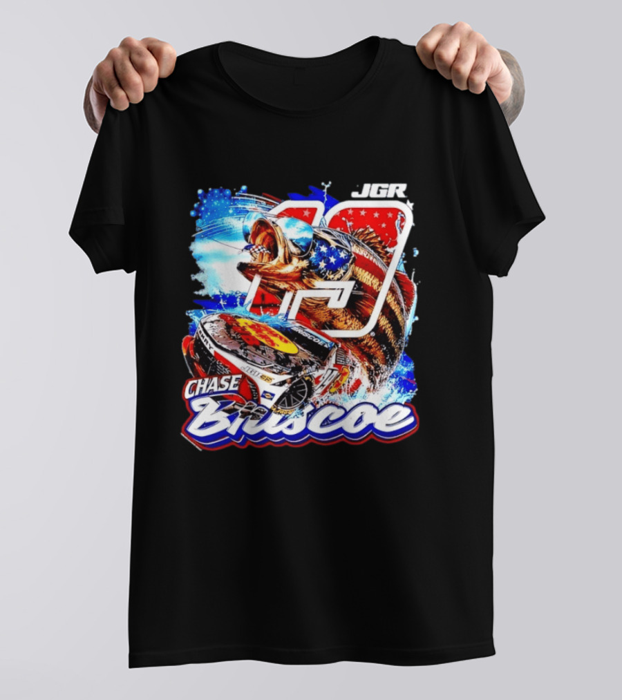 Chase Briscoe 19 JGR NASCAR Bass Pro Shops American Flag Racing Fish T-Shirt
