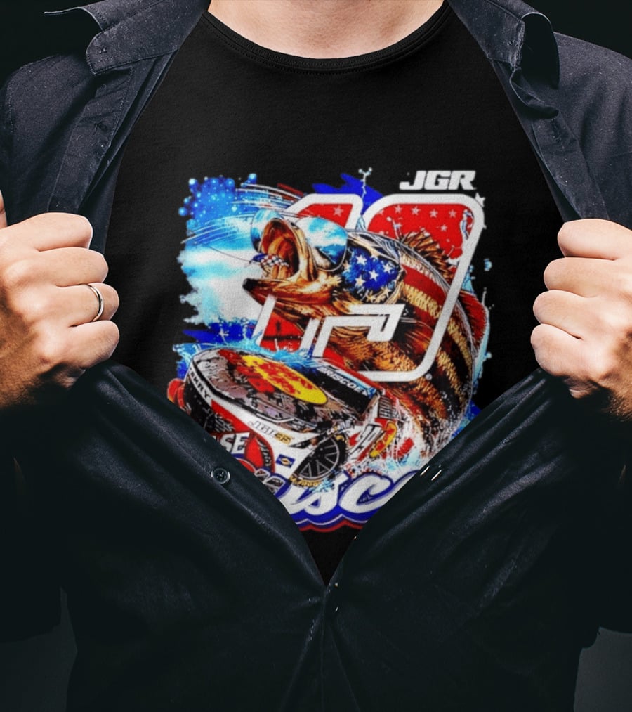Chase Briscoe 19 JGR NASCAR Bass Pro Shops American Flag Racing Fish T-Shirt
